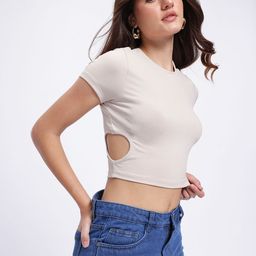 glitchez Minimal Yet Bold Cut-Out Detail Crop Fitted Top-image-14