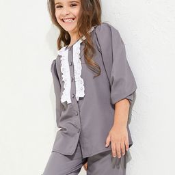 Cherry Crumble Girls Grey & White Night suit-image-96