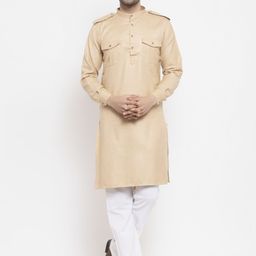 KLOTTHE Men Beige Solid Pathani Kurta-image-79