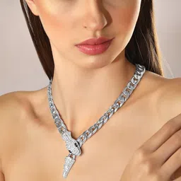 rubans voguish Rubans Silver-Plated Snake-Head Cubic Zirconia Studded Choker Chain Necklace-picture-22