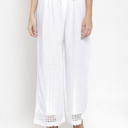 Clora Creation Women White Hem Design Straight Palazzos-picture-0