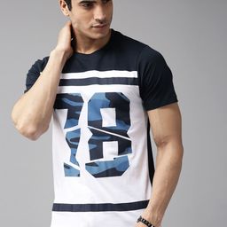 The Roadster Lifestyle Co Men White  Blue Varsity Printed Round Neck Pure Cotton T-shirt-image-42