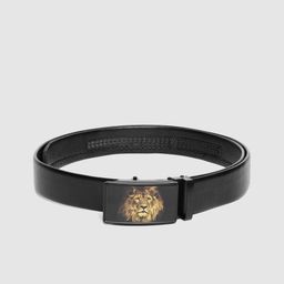 HIGHLANDER Men Black Textured Belt with Tiger Print Buckle-6