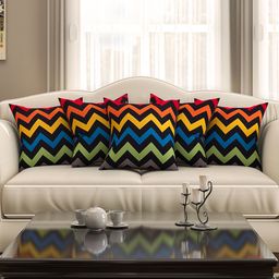 SEJ by Nisha Gupta  Multicoloured Set of 5 Printed 16'' x 16'' Square Cushion Covers-14