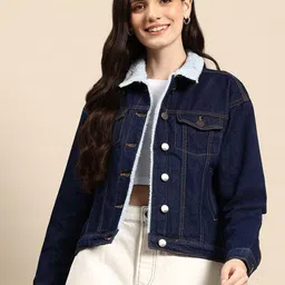 Mast & Harbour Women Faux Fur Trim Pure Cotton Denim Jacket-picture-52