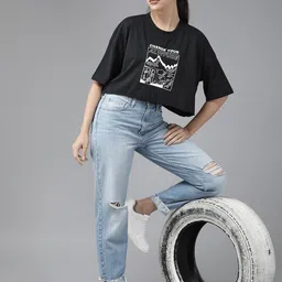 Roadster Printed Drop-Shoulder Sleeves Boxy T-shirt-image-31
