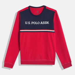 U.S. Polo Assn. Kids Boys Red Brand Logo Print Pure Cotton Sweatshirt-picture-57