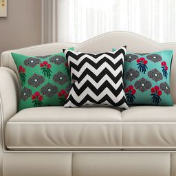 SEJ by Nisha Gupta Multicoloured Set of 3 Printed 16" x 16" Square Cushion Covers-9