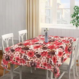 KLOTTHE White & Red Floral Print Square Table Cover-46