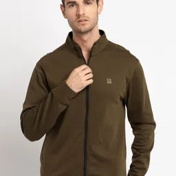 Status Quo Men Olive Green Front-Open Sweatshirt-image-18