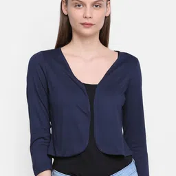 Rute Women Navy Blue Solid Open Front Shrug-14