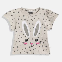 Happy Faces Girls Abstract & Bunny Face Printed Pure Cotton T-shirt-image-60