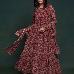 Fusionic Printed Ethnic Dress With Dupatta Set-image-32