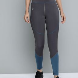 Alcis Women Charcoal Grey & Teal Blue Colourblocked Tights-image-33