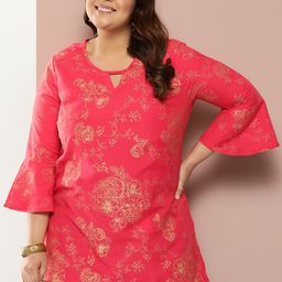 Sztori Plus Size Foil Print Kurti-50
