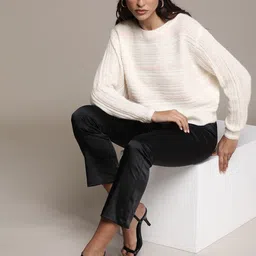 bebe Women Off White & Pink Striped Pullover-image-72