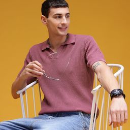 HERE&NOW Polo Collar Ribbed Cotton T-shirt-image-52