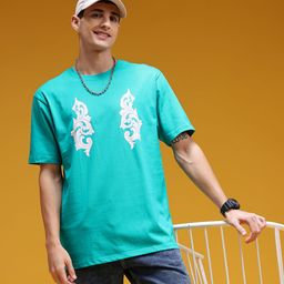 HERE&NOW Men Ethnic Printed Drop-Shoulder Sleeves Cotton T-shirt-image-24