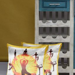 Alina decor Set Of 2 Yellow & White Printed Square Cushion Covers-12