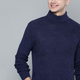 Mast & Harbour Men Navy Blue Ribbed Pullover Sweater-picture-13