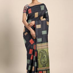KALINI Black Silk Blend Printed Tussar Saree-picture-48