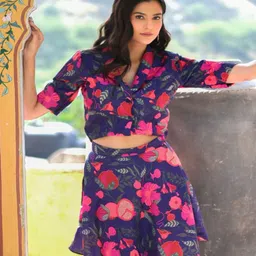 STYLESHIFT Floral Printed V Neck Shirt With Skirt-picture-44