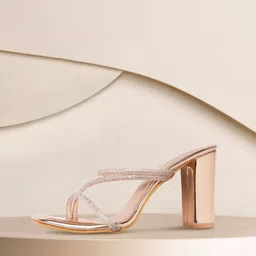 ELLE Rose Gold-Toned Embellished Block Heels-16