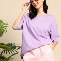 Mast & Harbour Drop-Shoulder Sleeves Oversized Pure Cotton T-shirt-image-38