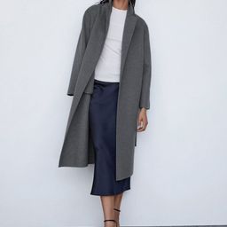 MANGO Handmade Longline Front Open Coat with Belt-52