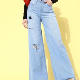 The Roadster Lifestyle Co. Women Wide Leg High-Rise Highly Distressed Pure Cotton Jeans-picture-17