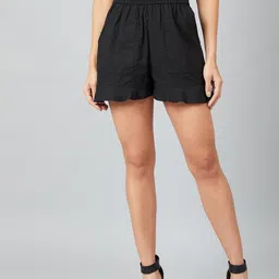 Athena Women Black Solid Regular Fit Regular Shorts-image-22
