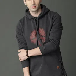 Roadster Men Charcoal Grey Printed Hooded Sweatshirt-image-88