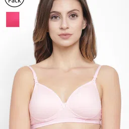 Floret Pack Of 2 Magenta & Pink Solid Non-Wired Lightly Padded T-shirt Bra-image-4