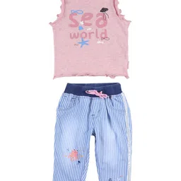 Gini and Jony Infant Girls Printed Pure Cotton Top With Trousers-image-31