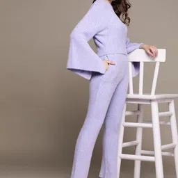 bebe Lavish Lavender Ribbed All Day Fuzzy Detail Flared Sleeves Winter Co-Ords-image-48