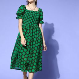 plusS Women Gorgeous Green Geometric Volume Play Dress-image-105