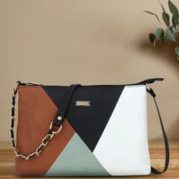 Exotic Black Colourblocked PU Structured Sling Bag-18
