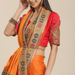 Mitera Orange & Red Solid Gotta Patti Fusion Saree-picture-27