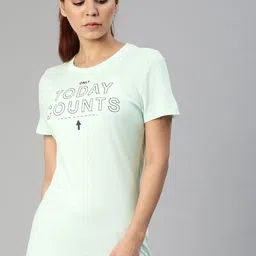 Reebok Women Green Printed Round Neck GS Today Counts Pure Cotton T-shirt-image-7