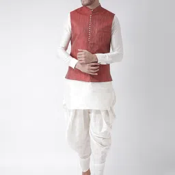 DEYANN Men Red & Off-White Self Design Kurta with Patiala-picture-5