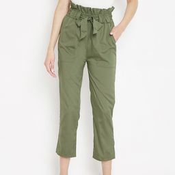 PANIT Women Olive Green Cropped Peg Trousers-39