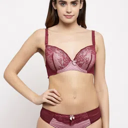 MAKCLAN Women Maroon Lace Lingerie Set K13020LM-image-65