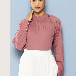 Chemistry Mandarin Collar Pure Cotton Top-picture-48