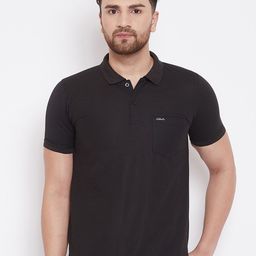 Adobe Men Black Solid Polo Collar T-shirt-image-91