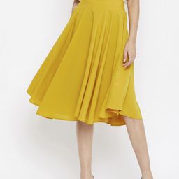 Berrylush Mustard Yellow Pleated Flared A-Line Skirt-picture-32