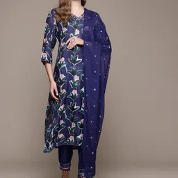 Readiprint Fashions Women Floral Printed Regular Thread Work Pure Silk Kurta with Trousers & With Dupatta-31
