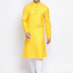NAMASKAR Men Yellow Printed Cotton Straight Kurta-image-18