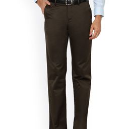 Van Heusen Men Olive Brown Solid Formal Trousers-picture-9