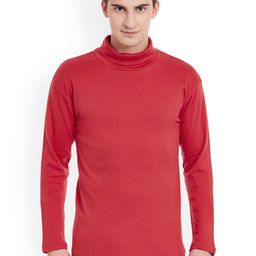 Hypernation Men Red Solid High Neck Pure Cotton T-shirt-image-82