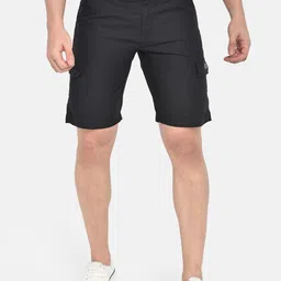 beevee Men Black Solid Regular Fit Cotton Cargo Shorts-image-54